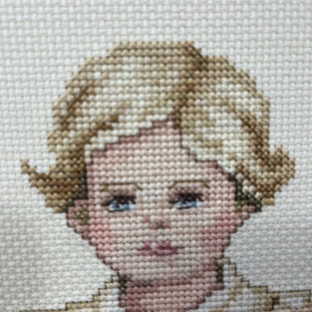 Vintage Finished Cross Stitch English Victorian Boy w/ Duck 1989 16x12
